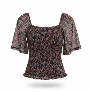 Evereve Mesh Floral Smocked Top • NWT • Size S